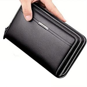 Portefeuille De Grande Capacité Pour Hommes,Longue Fermeture Éclair,Pochette En Cuir Synthétique,Sac À Main D'Affaires,Porte-Carte De Téléphone,Étui Cadeau Pour Hommes Lui.Bj091Black. - Neuf