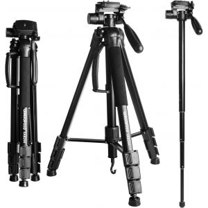 Trepied Camera, Trepied Appareil Photo/Monopode 176,5CM, Voyage l&eacute;ger, avec t&ecirc;te panoramique &agrave; Trois Directions, Compatible avec Appareils Photo Num&eacute;riques, Cam&eacute;scopes, Charge Maximale 4 kg - Neuf