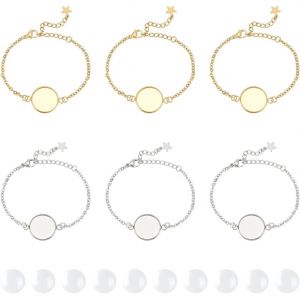 10 Ensembles 2 Couleurs Param&egrave;tres De Lunette De Bracelet Bracelets De Lunette Acier Inoxydable Bracelets &Agrave; Plateau Vierge Cabochons En Verre Ronds Plats De 16 Mm &Eacute;bauches De Bracelet - Neuf