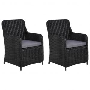 Prolenta Premium - Lot De 2 Chaises D'ext&eacute;rieur Avec Coussins R&eacute;sine Tress&eacute;e Noir - Neuf
