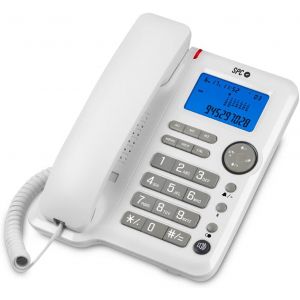 Office Id &iquest; T&eacute;l&eacute;phone Fixe De Bureau Ou Mural Avec &Eacute;cran Lumineux Aliment&eacute; Par Piles, 3 M&eacute;moires Directes, 3 Niveaux De Sonnerie, Identification De L'Appelant Et Mains Libres - Blanc - Neuf