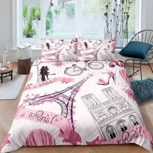 Parure De Lit X Enfant Tour Eiffel Rose Housse De Couette X Avec Fermeture &iquest;&iquest;Clair - Sets De Housse Couette En Microfibre, Avec Taie D'oreill - Neuf