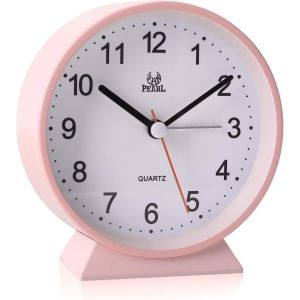 KAL-Petit Réveil Analogique De Chevet Avec Veilleuse Pour Bureau, Chambre À Coucher, École, Voyage, Sommeil Lourd, Super Silencieux, Sans Tic-Tac, Horloge De Bureau Ronde En Métal, Alimentée Par Pile - Neuf