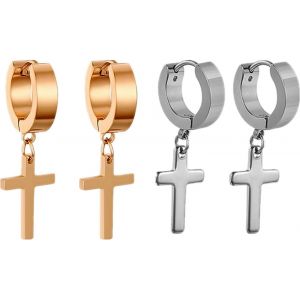 Kal-Acier Inoxydable Clou D'oreille Boucle D'oreille Clou D'oreille Argent Noir Doré Ronde Croix Pendentif Rétro Homme Femme - Neuf