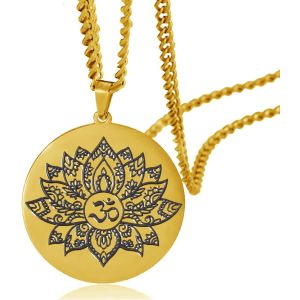 Kal-Collier Fleur De Lotus Pour Homme Et Femme Symbole Om Ohm Pendentif Bouddhiste En Acier Inoxydable Pendentif Mandala Vintage Cadeau Acier Inoxydable, Pas De Gemme - Neuf