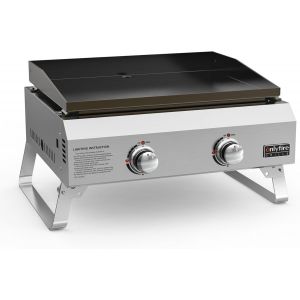 CHECARZHN--NO1-2 Brûleurs Barbecue De Table En Acier Inoxydable Avec Plaque De Gril En Céramique, Zone De Cuisson 45,8X36Cm, Portable Barbecue À Gaz Pour Camping Jardin, Plancha Grils À Gaz Propane - Neuf