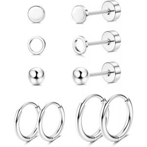 Kal-5 Paires Boucles D'oreilles Titane G23 Pour Femme Homme Hypoallerg&eacute;nique Titane Piercing Oreille Cartilage Tragus Helix Petit Boucles D'oreilles Creoles En Titane Argent/Or - Neuf