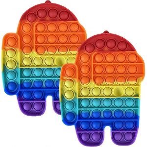 2 PCS grand arc-en-ciel Push pop Bubble Fidget Toy,autisme besoins spéciaux anti-stress,Squeeze Senso - Neuf