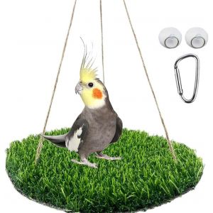 Chenquansarl-Perchoir Pour O Aux, Tapis De Balançoire Pour O Aux, Hamac Pour Cage À Perroquet Avec Corde Réglable, Crochet Et Tapis D'herbe, Jouets Pour Inséparables, Calopsittes Et Perruches, Rond - Neuf