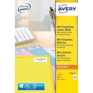PATQ-AVERY - 600 Mini Etiquettes blanches - Impression Laser - (L7654), Standard, 45,7 x 25,4 mm - Neuf