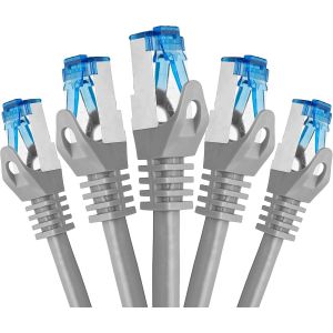 cable ethernet 5 pi&egrave;ces - 0,25m CAT 7 cable rj45 25 centim&egrave;tre LAN c&acirc;ble internet gigabit CAT7 C&acirc;ble r&eacute;seau gris - Neuf