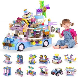 24 En 1 Blocs De Construction De Camping Car, City Camping Car Jouet, Friends Ensemble Blocs De Construction Pour Caravane Des Glaces, Cadeaux Pour Filles De 6+ Ans (582Pcs) (Glace) - Neuf