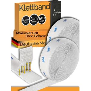 Bande Velcro autocollante extra forte pour l'ext&eacute;rieur et l'int&eacute;rieur (colle de marque 3M),30 mm x 5 m,blanc,bande Velcro I Ruban adh&eacute;sif pour bricolage,bricolage,maison,couture,etc. Qualit&eacute; - Neuf