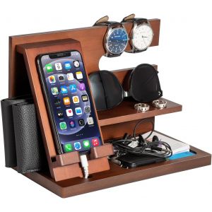 Cadeau Homme Organiseur de Bureau en Bois Support de Telephone Bureau Fete des Peres Cadeau pour Papa Station d'accueil en Bois Organiseur de Table Cadeau Anniversaire Homme Idee Cadeau No&euml;l Homme - Neuf