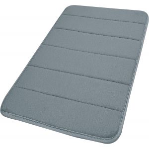 KAL-Tapis De Bain En Velours Corail Mousse Mémoire Anti-Dérapant Tapis Douche Gris Argent 60 X 40Cm - Neuf