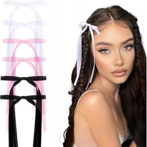 Lot De 6 Pinces À Cheveux À Double Couche Avec Pompon Et N?ud En Ruban Pour Femmes Et Filles, Accessoires Pour Cheveux À Longue Queue, En Satin Uni - Neuf