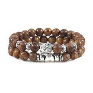 2pcs / Set Bracelet Bouddha En Perles En Bois Bracelets En Pierre Naturelle Pour Hommes Femmes Bouddhiste Méditation Chapelet Bijoux Cadeau Pulseras - Neuf