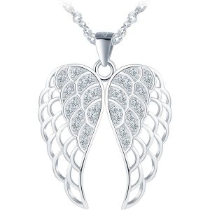 Kales-Collier Avec Pendentif Aile D'ange Pour Femme Et Fille Avec Zircon En Argent 925 Pour Femme,Maman,Femme,Petite Amie,Ailes De Squelette,Bijou Fantaisie,Anniversaire,Saint-Valentin,Fête - Neuf