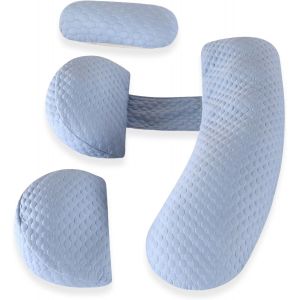 Coussin De Grossesse, Coton Coussin D'allaitement, Oreiller De Grossesse Pour Le Dos, Les Hanches, Les Jambes, Le Ventre Avec Housse En Coton Amovible Pour Femme De Maternité (Haricots Froids-Bleu) - Neuf