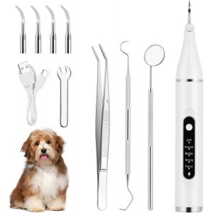 Kalanka-Detartreur Dentaire Chien, 5 Modes Kit De Nettoyeur De Des Dents Animaux Avec Led Et 4 T&ecirc;tes De Nettoyage Changeables, Dents D&eacute;tachant Plaque, Brosses &Agrave; Dents Chien Chat Pour Tartare Et Tache - Neuf