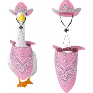 Mevronisshop-Tenue Cow-Girl Western Tenue D'oie Porche, Rose Cowboy Vêtements D'oie Avec Chapeau Couronne Et Bandana Pour Statue Pelouse 58,42cm Ciment Décoration D'extérieur D'été Jardin Cour Patio - Neuf