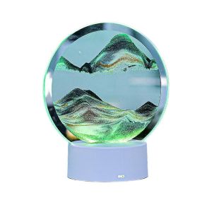 Sablier d'art de sable de paysage naturel, verre transparent rond color&eacute; peinture verte - Neuf