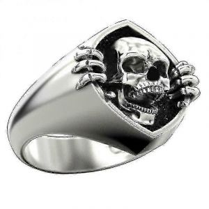 Exag&eacute;r&eacute; Skull Ring Gothique R&eacute;tro Punk Skull Men Stainless Steel Rings Vintage Steampunk Hiphop Biker Bijoux Halloween Cadeau Haute Qualit&eacute; - Neuf