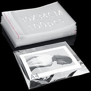 100 Pièces Sachet Plastique Transparent 34x30cm Sachet Bonbon Sac Auto Adhesif Transparent Sachet Cellophane OPP Sachet Emballage Sachets Plastique Biscuits pour Chocolats Bonbon Bijoux Cadeau Noel - Neuf