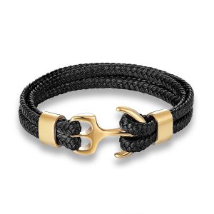 Bracelet Homme En Cuir V&eacute;ritable Corde Tress&eacute;e &Agrave; La Main Cuir Multicouche Bracelet D'ancre En Acier Inoxydable Bracelet Classique Bijoux De Sport - Neuf