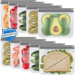 Lot de 10 Sac Congelation ,Sans BPA,Sacs s de sandwich,Sacs de Alimentaires Étanches pour Mariner Viandes,CéréAles,Légumes,Organisation à Domicile (Gris) - Neuf