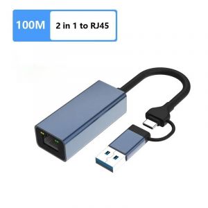 (100M 2 in 1)Adaptateur USB3.1 Type C vers Ethernet RJ45 Lan Gigabit,HUB 100/1000M,carte réseau pour ordinateur portable MacBook Xiaomi Mi Box Nintendo Switch - Neuf