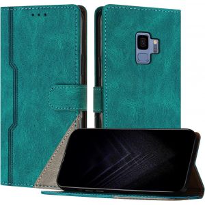 KAL-&Eacute;tui Pour Samsung Galaxy S9, Housse En Cuir Pu Avec [Protection Antichoc Tpu] [Fonction Support] [Porte-Cartes ] Antichoc Magn&eacute;tique Coque Pour Galaxy S9 - Vert - Neuf