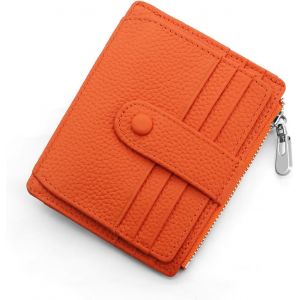 Porte Carte de Cr&eacute;dit Cuir V&eacute;ritable Homme Femme RFID Blocage Portefeuille Cuir Petit Porte Carte Slim avec Poche &agrave; Monnaie, Porte Feuille avec 14 Emplacements et Petit Porte Monnaie (Orange) - Neuf