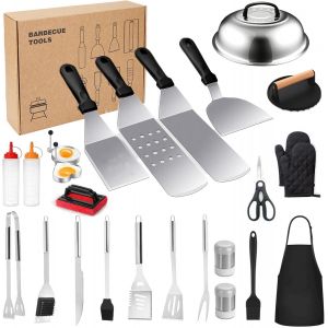 Ulteronixshop-Kit D'accessoires De Cuisson De 26 Pi&egrave;ces En Acier Inoxydable Pour Barbecue Blackstone Et Flat Top Grill, Comprend Une Spatule, Une Pince, Une Presse &Agrave; Hamburger, Un Couvercle &Agrave; Badigeo - Neuf