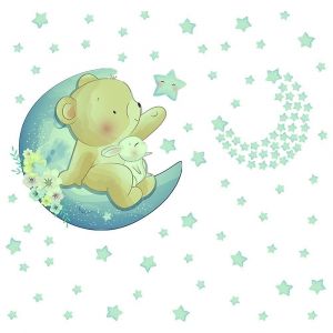 Ours Lune Étoile Glow Autocollant Mural Dessin Animé Animaux Chambre D'enfants Chambre Décoratif Sticker Mural - Neuf