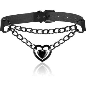 Kal-Collier Gothique Femme Ras Du Cou Cuir Punk Choker Vintage Avec C?ur Anneau - Neuf