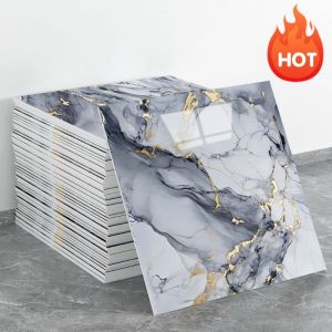 Autocollants muraux de carreaux d'imitation de fond en aluminium,papier peint auto-adhésif en mousse à motif de marbre résistant à l'humidité,décor de cuisine et de salle de bains - Neuf