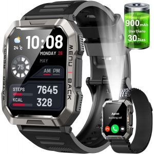Baolubao Militaire Smartwatch Homme (Répondre/Effectuer Des Appels), Fitness Tracker Avec Torche/Boussole/900mah Batterie /24h Cardiofréquencemètre/Sommeil/Spo2/100+ Mode Sport Pour Android Ios (2 Bra - Neuf