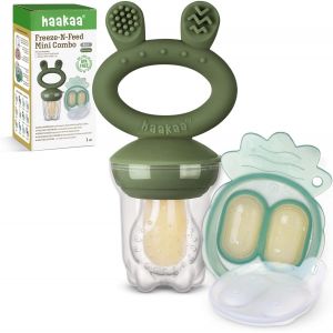 B&eacute;b&eacute; Fruits Nourriture Mangeoire & Mini Plateau &Agrave; Grignoter,Moule &Agrave; Glace Pour Lait Maternel,Mangeoire Silicone Sans Bpa Pour Auto-Alimentation S&ucirc;re Nourrisson,4 Mois Et Plus-Vert Olive - Neuf