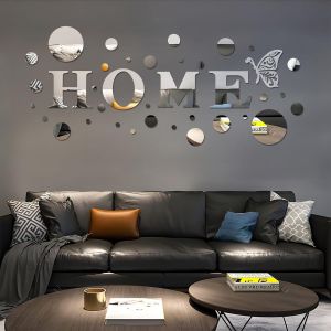 37 Pièces Miroir Acrylique Adhésif Autocollant Mural,Autocollant Miroir Amovible 3D Lettres Home Diy Autocollant Miroir Rond Argenté Pour La Maison Chambre Salon Salle De Bains Décoration - Neuf