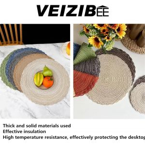 Tianyi-Lot De 6 Sets Table Dessous Tapis, Tapis Tissé Résistant À La Chaleurtapis De Salle À Manger En Dentellelavable Antidérapant Rond Table Pad Euro Tissé À La Main (Blue, 38cm) - Neuf