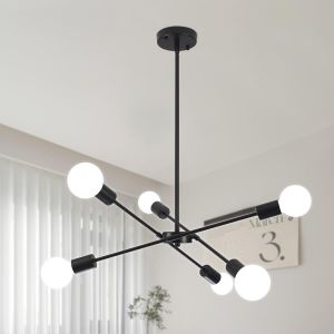 SUBZONAL-Lustre Salon Moderne, 6 Lumière Luminaire Suspension Noir Lampe Plafond, Luminaires Intérieur pour Cuisine, Salle a Manger, Chambre, Couloir, Ampoule E27 - Neuf