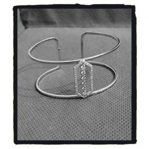 Bracelet Jonc Manchette - Bijouxia - Hexagone - 6 Cristaux - Argent Massif 925 - Rhodi&eacute; - Neuf