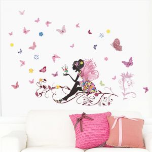 Sticker mural papillon et fleur - Autocollant, imperm&eacute;able, amovible, facile &agrave; appliquer, 50 x 70 cm - Neuf