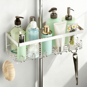 &Eacute;tag&egrave;re de douche sans per&ccedil;age, &eacute;tag&egrave;re pour barre de douche de 18 &agrave; 25 mm, support pour shampooing de douche avec 12 crochets - Neuf