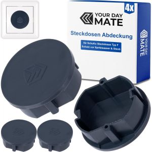 SJZG-Cache-Prise, 4 Pi&egrave;ces, En Gris, Protection De Prise Contre La Poussi&egrave;re, Les &Eacute;claboussures, Pour Prise Schuko Type F, Couvercle Pour Bloc Multiprise, Prises Multiples, Enrouleur De C&acirc;ble, Cuisin - Neuf