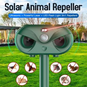 Répulsif à ultrasons pour chat - Étanche - 4 modes - Répulsif à ultrasons solaire avec détecteur de mouvement - Lumière clignotante pour jardin, chats, chiens, oiseaux, renards - Neuf