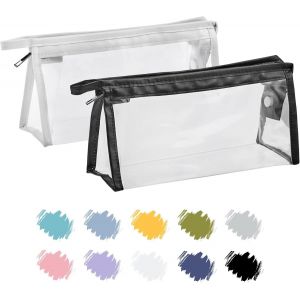 Trousse Scolaire,Trousse Transparente Scolaire Garcon et Fille,Trousse Toilette Transparente Hommes,Femmes,Pochette Maquillage de Voyage,Trousse Ecole,Pencil Case Noir Blanc x 2 - Neuf
