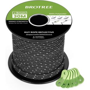 Eryi-Corde Tente Camping 3mm 30m Avec 6 X Tendeur Corde Tente - Réfléchissant Noir - Neuf