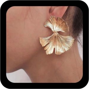 Kal-Boho Boucles D'oreilles Grandes Feuilles Boucles D'oreilles Vintage Feuille De Ginkgo Boucles D'oreilles Grandes Feuilles Exagérées Boucles D'oreilles Feuille D'or Boucles D'oreilles Bijoux - Neuf